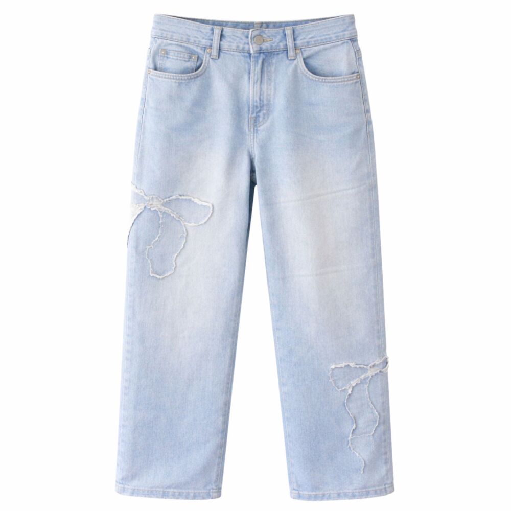 Light wash denim jeans with denim bow detail S
